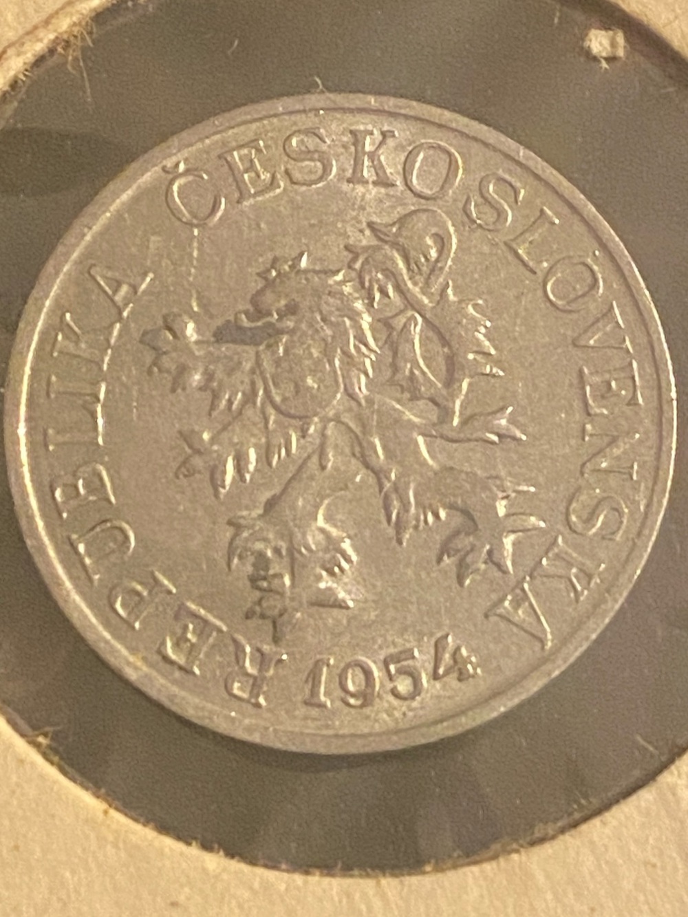 1954 Czechoslovakian 3 Halere coin made of aluminum.